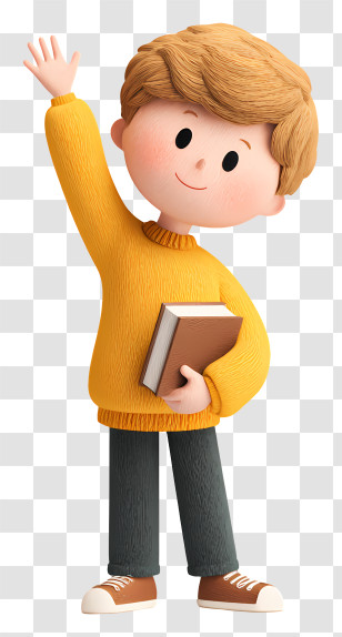 Boy Raising Hand - Boy With Book In Yellow Sweater Transparent PNG