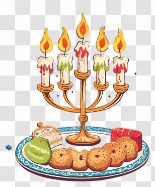Hanukkah - Candles With Sweets On A Plate Transparent PNG