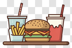 Fast Food - Fast Food Meal With Burger And Drinks Transparent PNG