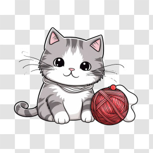 Cat Playing Yarn Ball - Cute Cat With Yarn Ball Transparent PNG