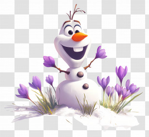 Frozen Olaf - Snowman Surrounded By Crocus Flowers In Spring Transparent PNG