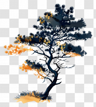 Pine Tree Silhouette - Stylized Tree Artwork With Abstract Leaves Transparent PNG