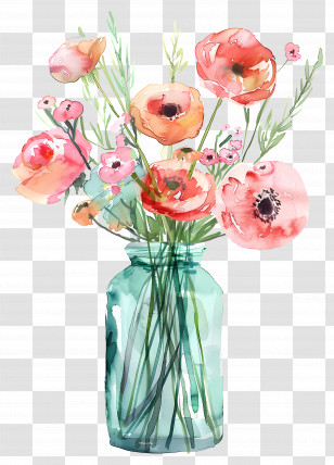 Flowers In Vase - Watercolor Flower Bouquet In Vase Transparent PNG