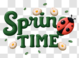 Minimalist Spring Logo - Spring Time Green Lettering With Ladybug Transparent PNG