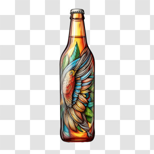 Beer Bottle - Artistic Brown Bottle With Colorful Design Transparent PNG