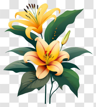 Flower - Yellow And Orange Lilies Illustration Transparent PNG