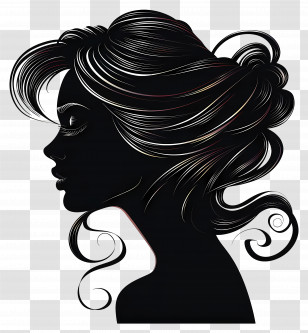Elegant Woman Silhouette - Elegant Black Silhouette Of A Woman With Curly Hair Transparent PNG