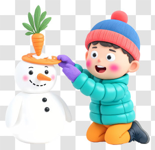 Cartoon Boy Building Snowman - Child Building Snowman Transparent PNG