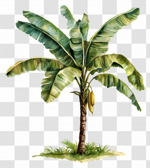 Banana Tree - Tropical Banana Tree With Green Leaves Transparent PNG