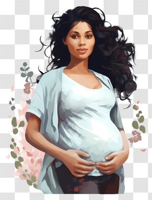 Pregnancy - Pregnant Woman In A Blue Cardigan Transparent PNG