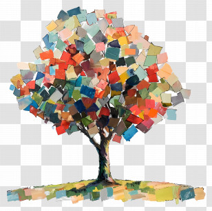 Tree - Colorful Artistic Tree With Painted Leaves Transparent PNG