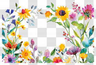 Flowers Corner - Vibrant Watercolor Flower Frame Design Transparent PNG