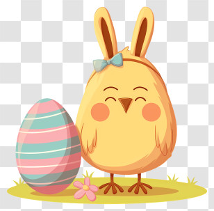 Easter Chick - Chick With Easter Egg And Bunny Ears Transparent PNG