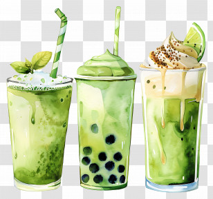 Matcha Drink - Green Tea And Bubble Tea Drink Illustration Transparent PNG