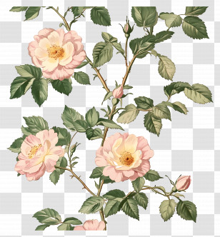 Flower Background - Pink Blooming Rose Botanical Illustration Transparent PNG