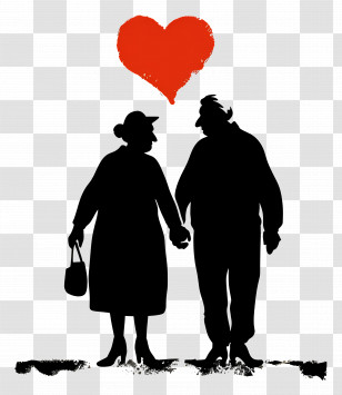 Old People - Elderly Couple Silhouette With Red Heart Transparent PNG