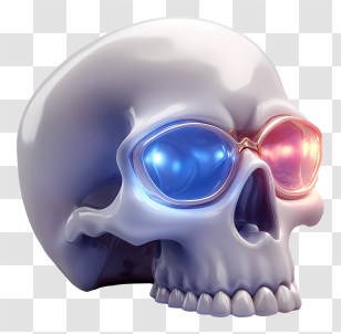 Skull With Glowing Neon Eyes - Skull Wearing 3D Glasses Transparent PNG