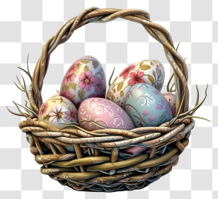 Pastel Easter Egg Basket - Pastel Easter Eggs In A Rustic Basket Transparent PNG