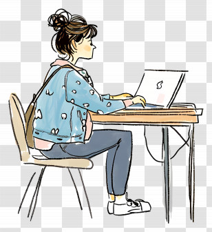 Cartoon Woman Working - Illustration Of A Woman Using A Laptop Transparent PNG