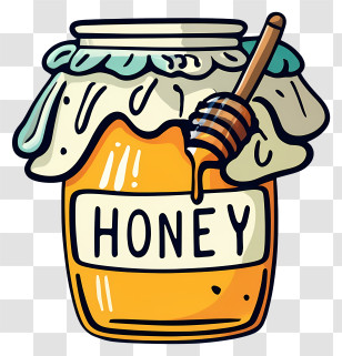 Cartoon - Honey Jar With Dipper Transparent PNG
