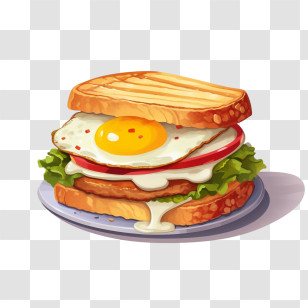 Sandwitch - Toasted Sandwich Topped With Fried Egg, Cheese, And Lettuce Transparent PNG