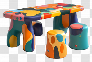 Cartoon Table - Colorful Table And Stools Furniture Transparent PNG