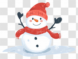 Christmas Snowman - Cheerful Snowman With Red Scarf Transparent PNG