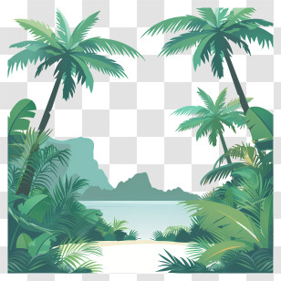 Beach Palms - Picturesque Tropical Beach With Palm Trees Transparent PNG