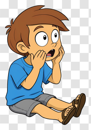 Surprised Little Boy - Sitting Surprised Child In Blue Shirt Transparent PNG