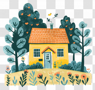 Cartoon Farmhouse - Cute Yellow House In Forest Illustration Transparent PNG