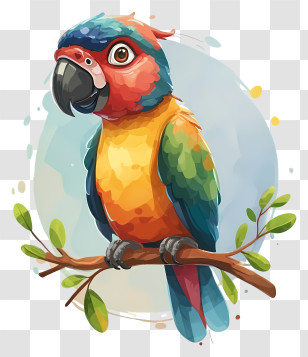 Watercolor Painting - Colorful Parrot On A Branch Transparent PNG