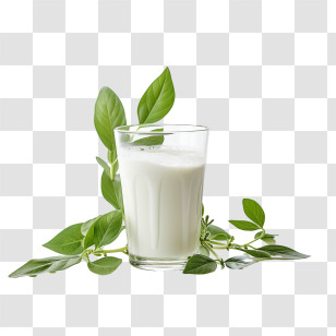 World Plant Milk Day - Glass Of Milk With Green Leaves Transparent PNG