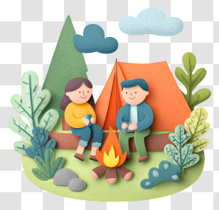 Couple Enjoying Summer Camping - Couple Camping By A Campfire Transparent PNG