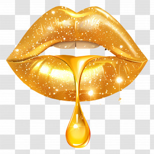 Glitter Kiss - Golden Lips With Glossy Droplet Illustration Transparent PNG