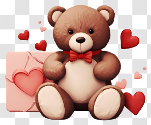 Valentine Teddybear - Brown Teddy Bear With Hearts And Love Letter Transparent PNG