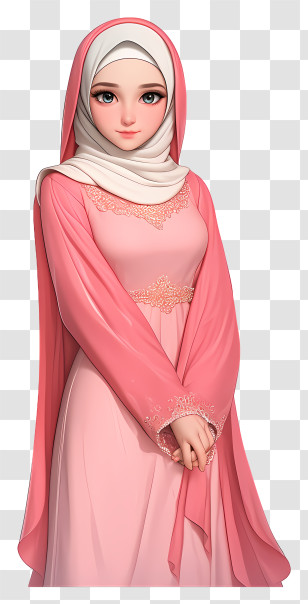 Muslim Woman 3d - Elegant Pink Hijab Girl Transparent PNG