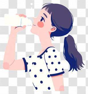 Girl Drinking Water - Girl Drinking Milk In Polka Dot Shirt Transparent PNG