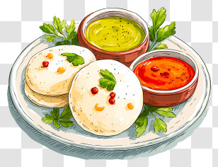 Indian Idli Dish - South Indian Idli With Chutneys Transparent PNG