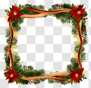 Christmas Frame - Elegant Christmas Floral Wreath Border Transparent PNG