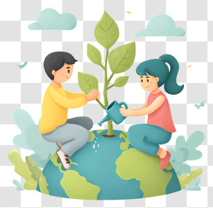 Earth Day - Kids Planting Tree On Earth Transparent PNG