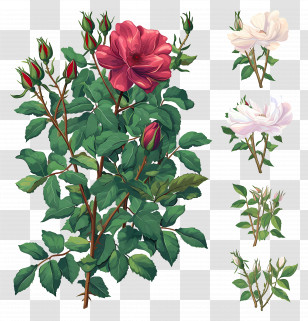 Flower Bush - Blooming Rose Plant With Buds Transparent PNG