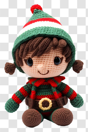 Stuffed Plush Toy - Adorable Crocheted Christmas Elf Doll Transparent PNG