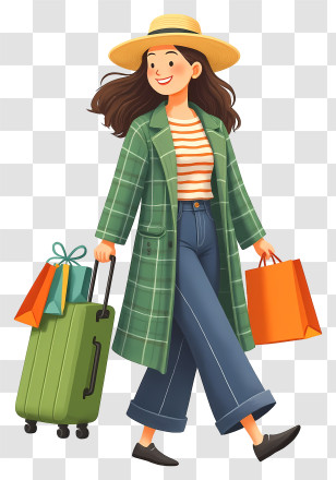 Travel And Holiday Shopping - Stylish Woman Traveler With Luggage Transparent PNG