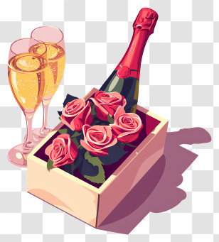 Valentine Champagne - Elegant Rose And Champagne Celebration Gift Set Transparent PNG