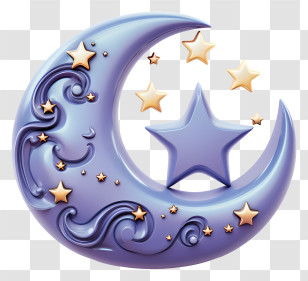 Realistic 3d Style Moon And Star - Decorative Crescent Moon With Stars Transparent PNG