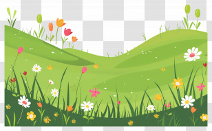 Flower Grass - Illustration Of Green Meadow With Colorful Wildflowers Transparent PNG