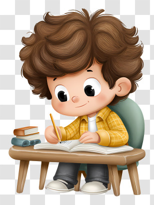 Child Doing Homework - Boy Writing With Pencil Transparent PNG