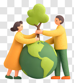 Couple Planting Tree On Globe - Couple Planting Tree On Globe Transparent PNG