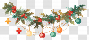 Christmas Balls On A Branch - Christmas Garland With Festive Ornaments Transparent PNG