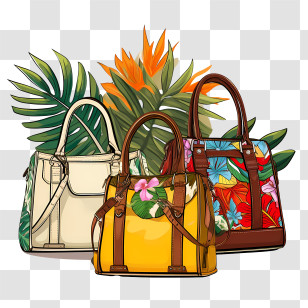 Handbag Day - Tropical Floral Handbags With Vibrant Patterns Illustration Transparent PNG